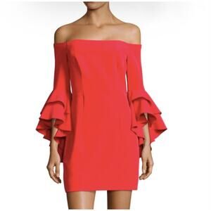 NWOT! Milly Selena Red Ruffle Sleeve Off The Shoulder Mini Dress 2